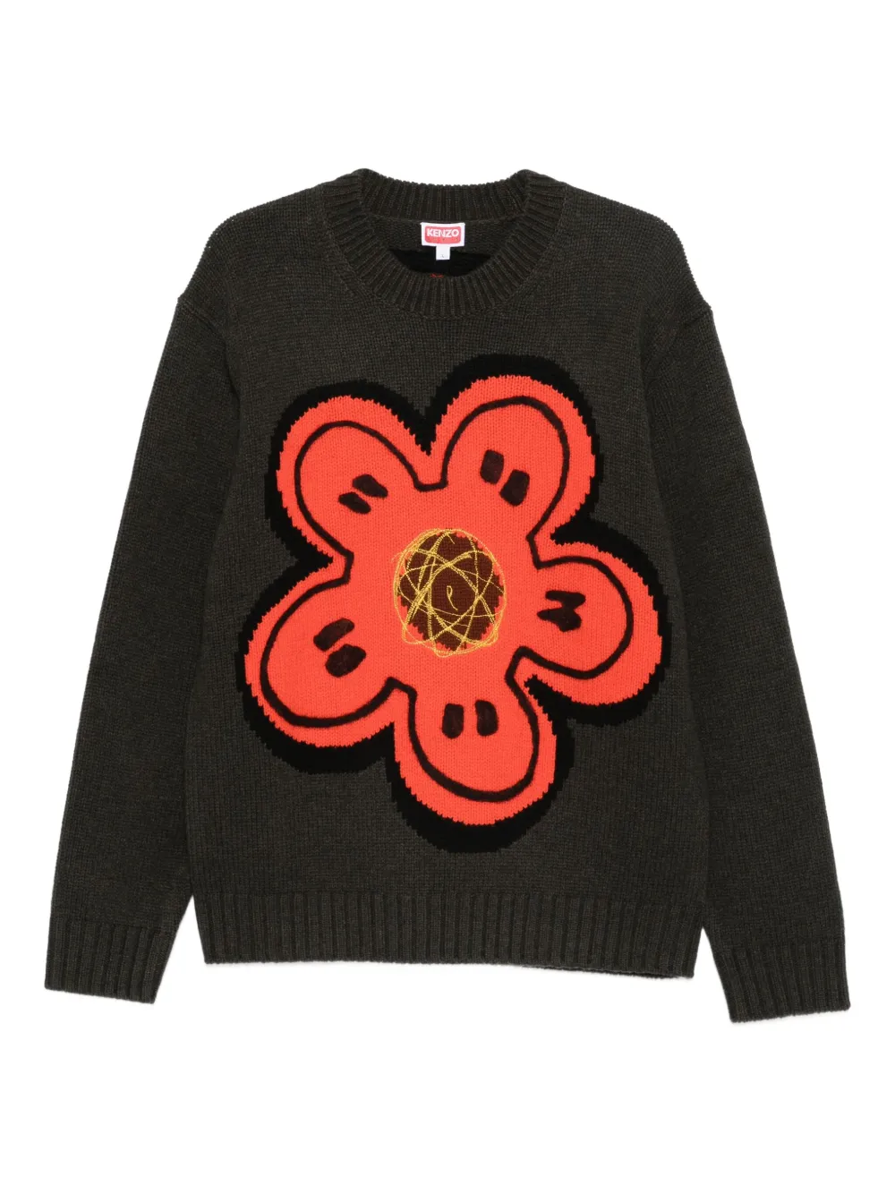 Kenzo flower-embellishment crew-neck sweater | Green | Image 1