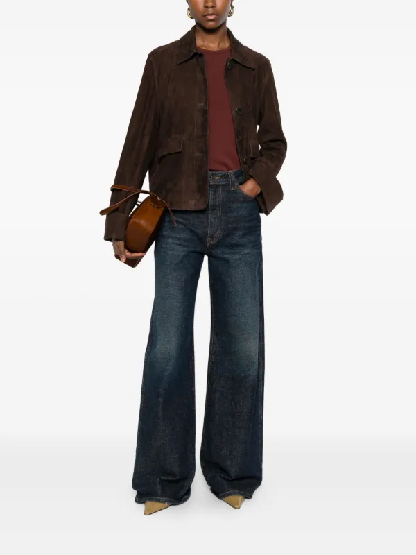 DENIM スエードジャケット ブラウン ブラウン無地⁄単色レザー／スエード系シャツジャケットコーデ｜2024SS