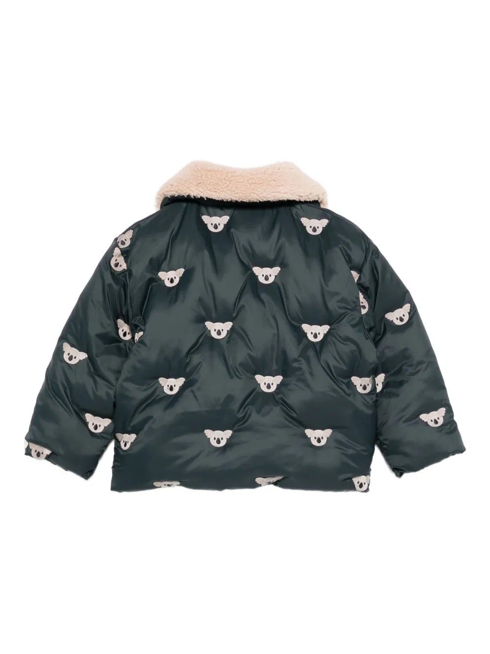 Donsje Koala-print Borg-collar Padded Jacket In Green