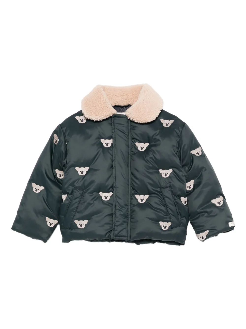 Donsje Koala-print Borg-collar Padded Jacket In Green