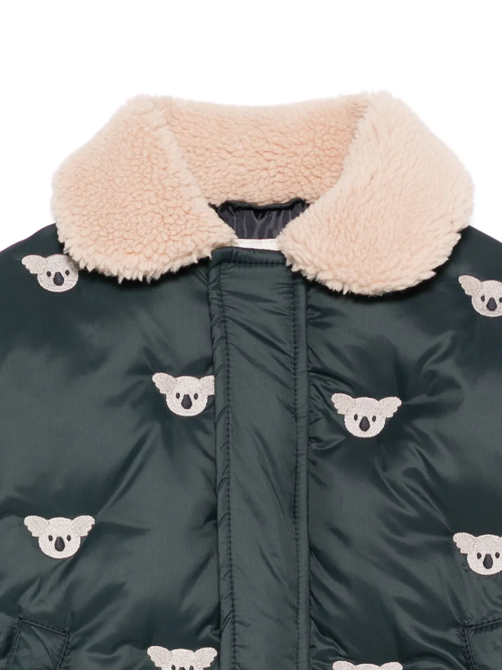 Donsje Koala-print Borg-collar Padded Jacket In Green