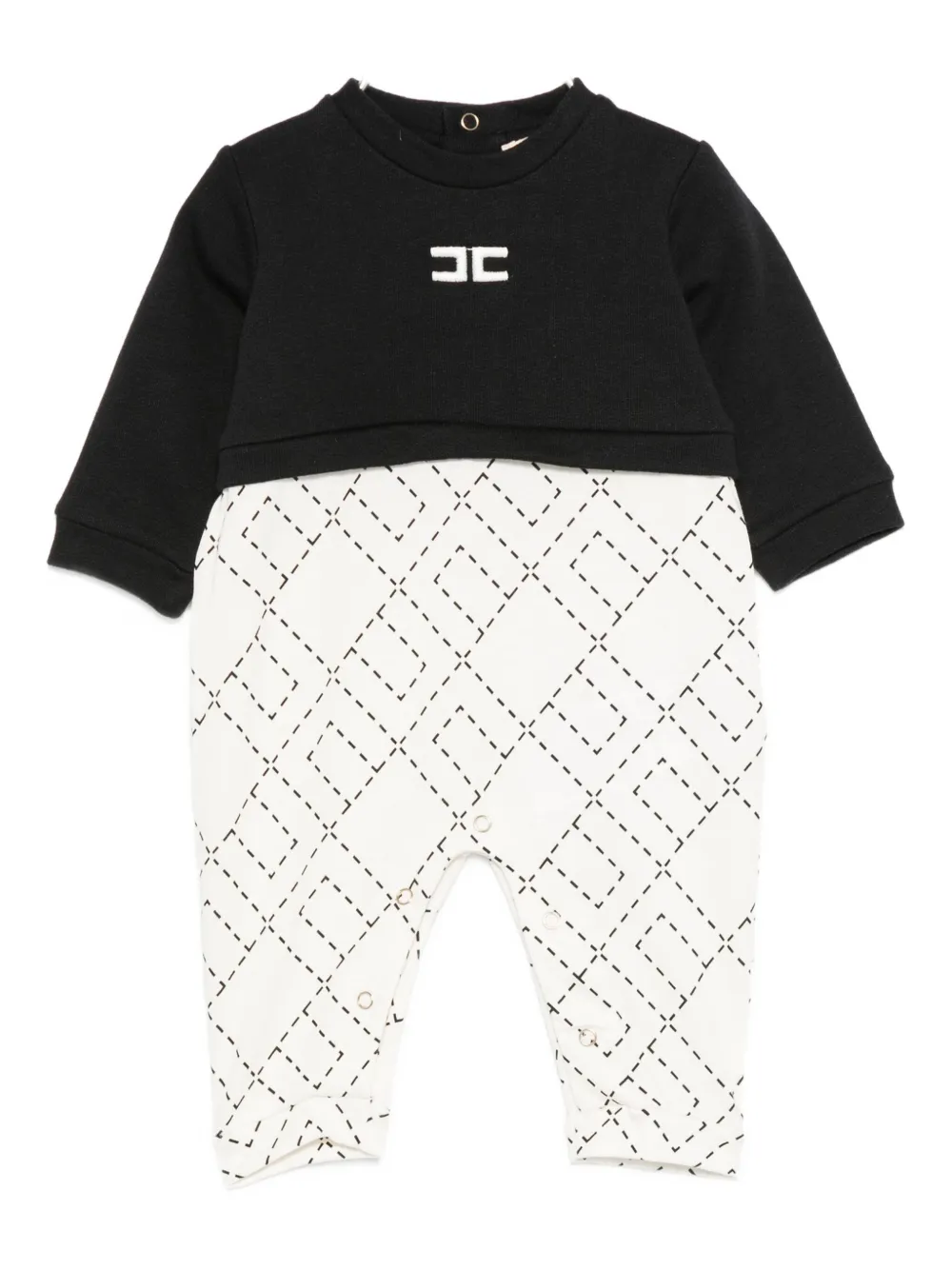 Elisabetta Franchi La Mia Bambina Logo-detail Geometric-pattern Jumpsuit In Black