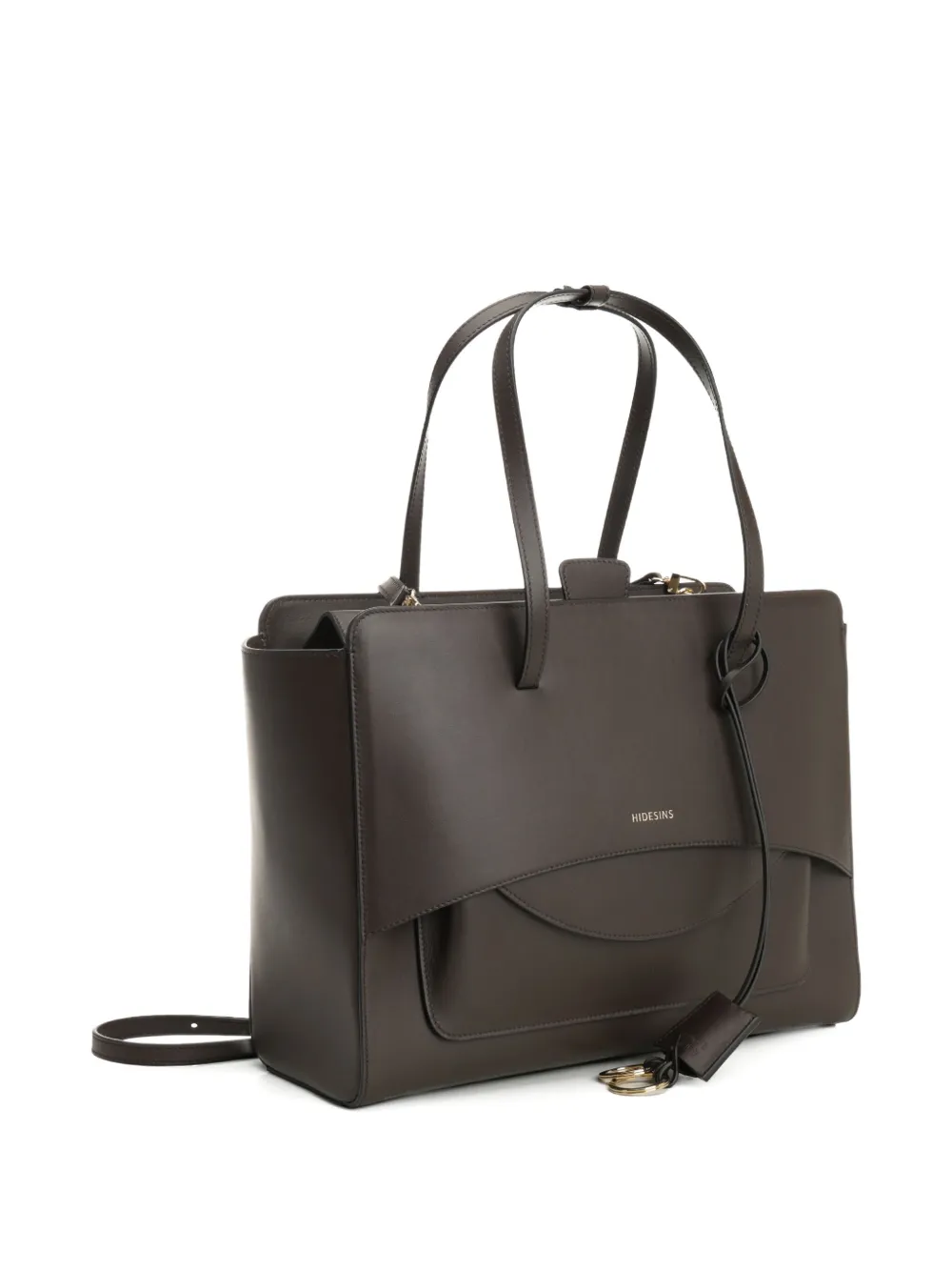 Hidesins Large Flap Leather Tote Bag In Brown