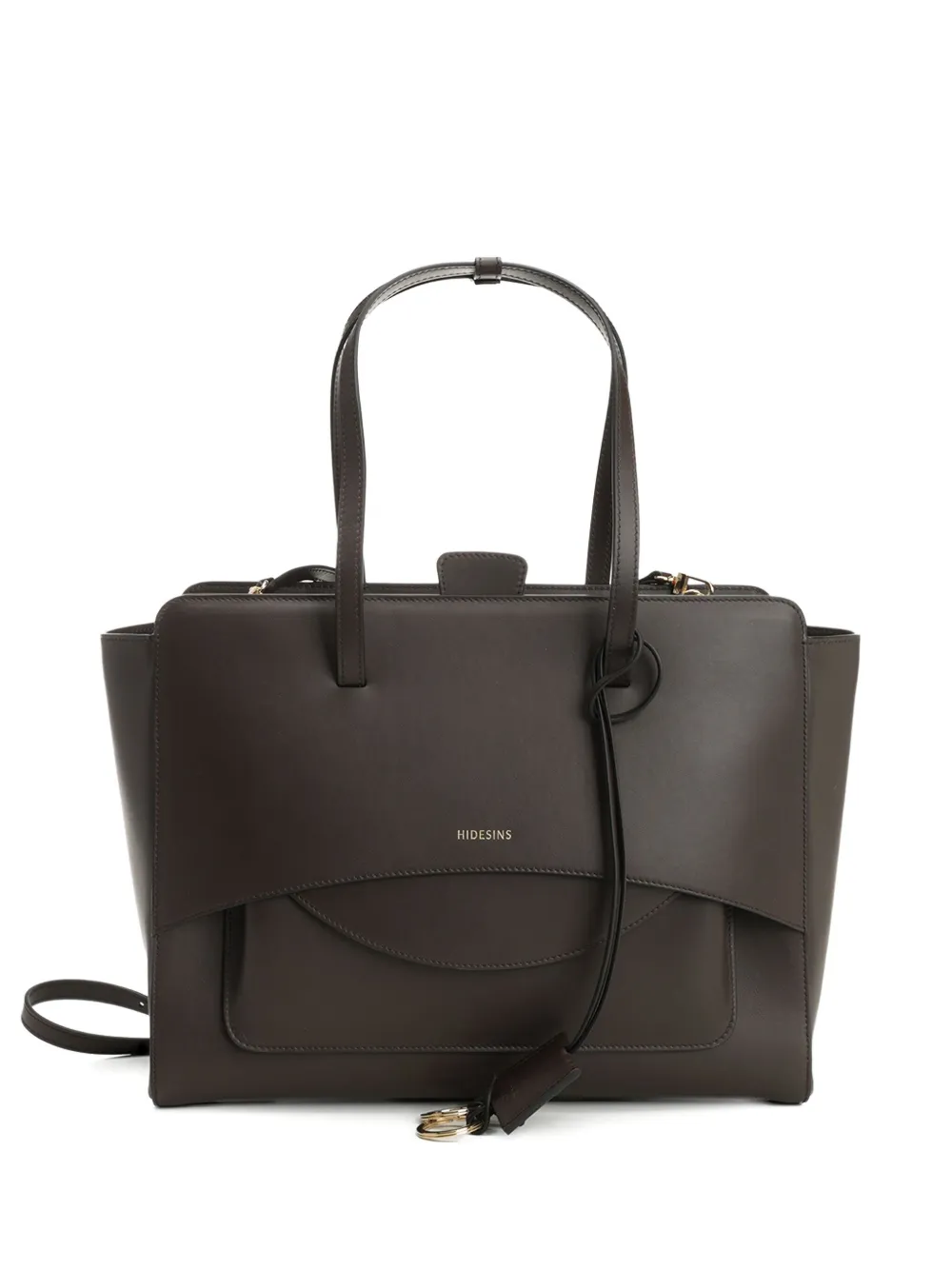 Hidesins Large Flap Leather Tote Bag In Brown