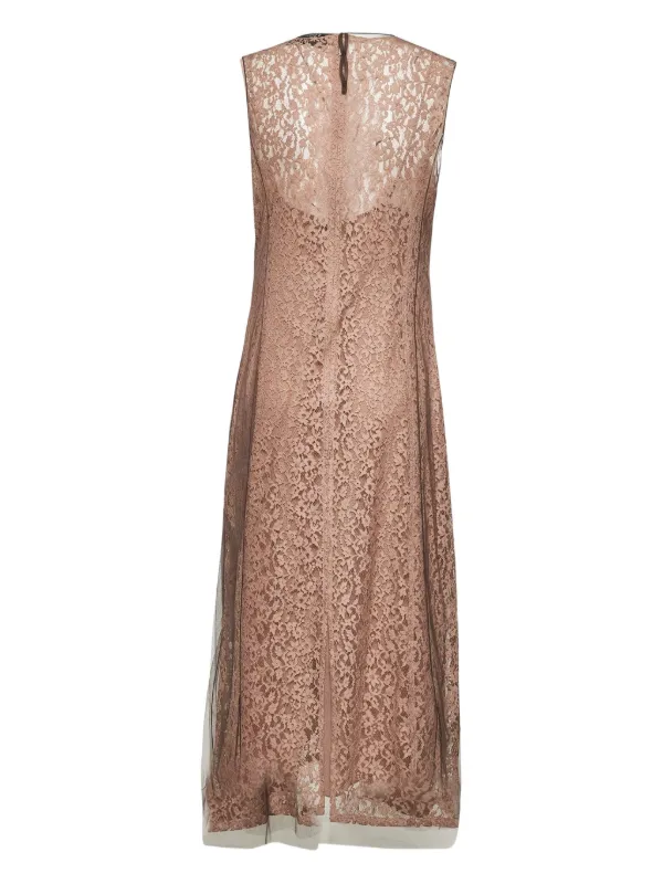 FENDI floral-lace double-layer Maxi Dress Brown FARFETCH ID