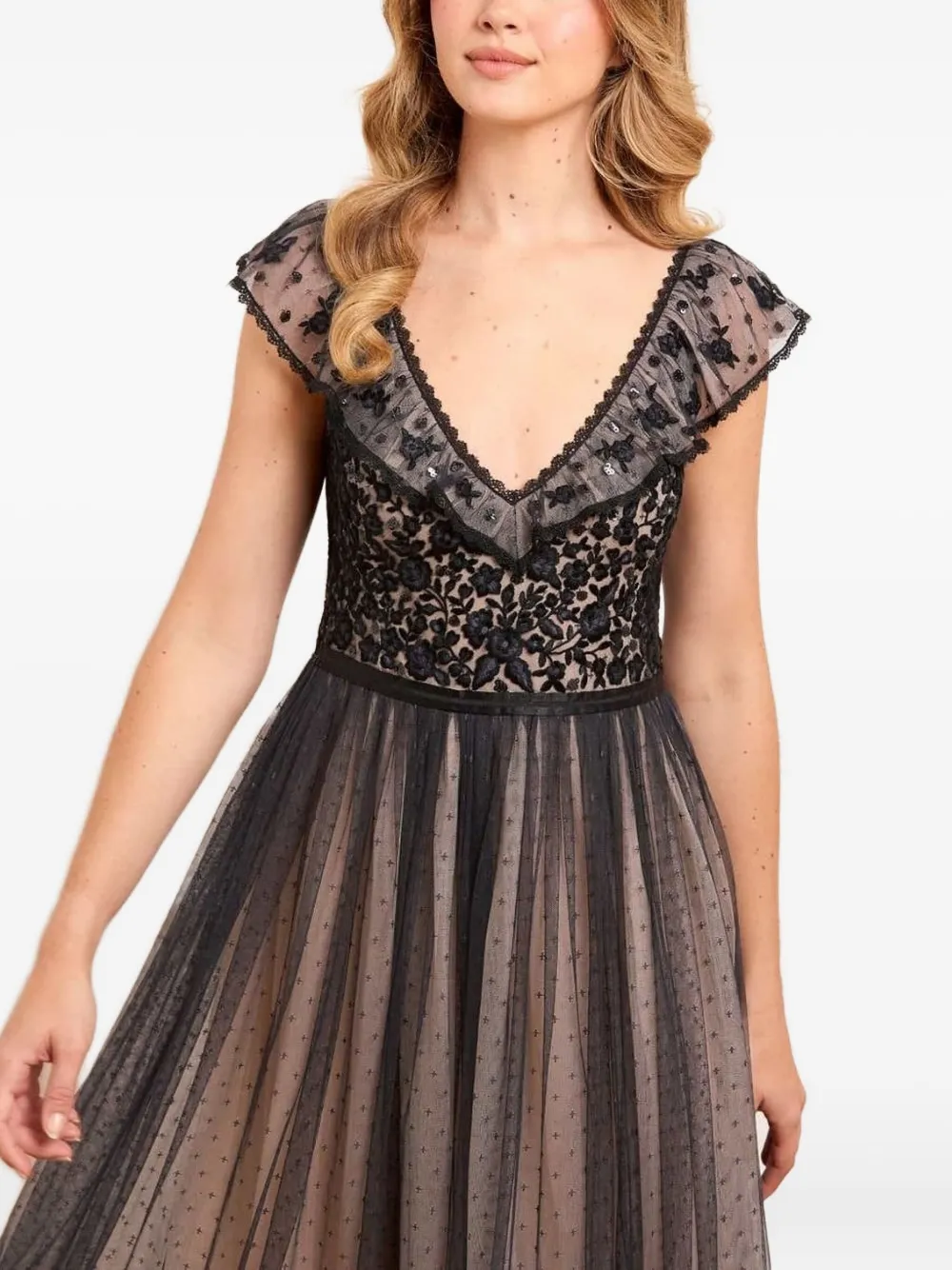 Needle & Thread Jurk met ruches en kant Zwart