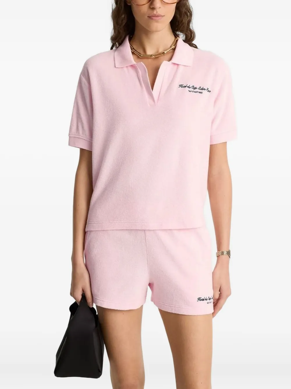 Sporty & Rich logo-embroidered polo top - Roze