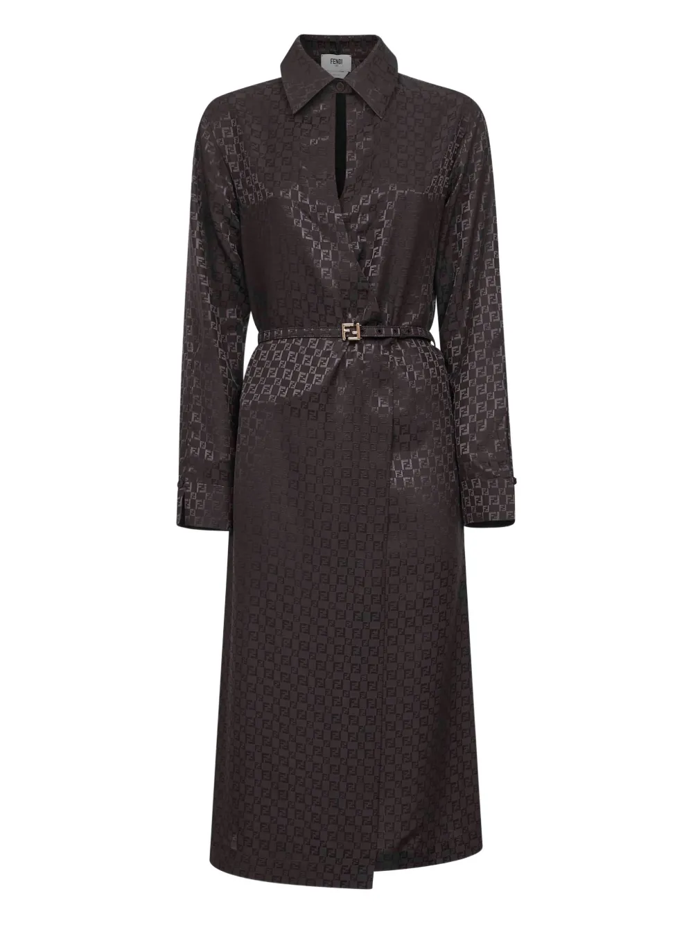 FENDI FF-logo jacquard belted dress - ブラウン FENDI FF-logo jacquard belted dress - ブラウン