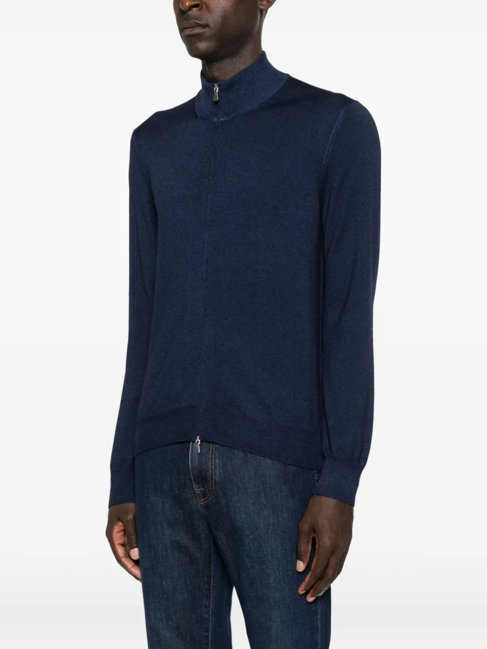 Barba Napoli Zip-neck Wool Sweater In Blue
