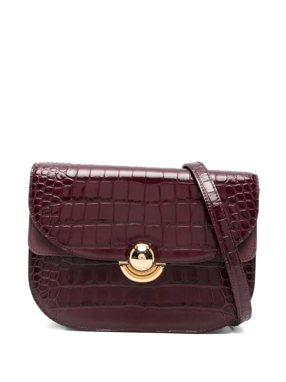 Furla Sfera Crocodile-effect Shoulder Bag In Red