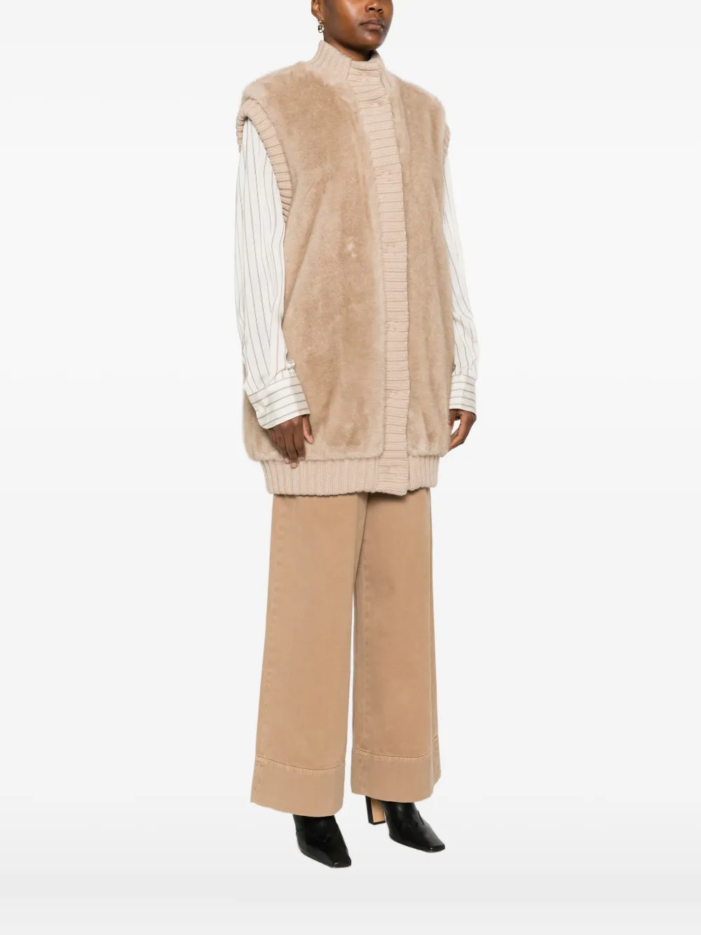 PINKO Gebreide bodywarmer van imitatiebont Beige