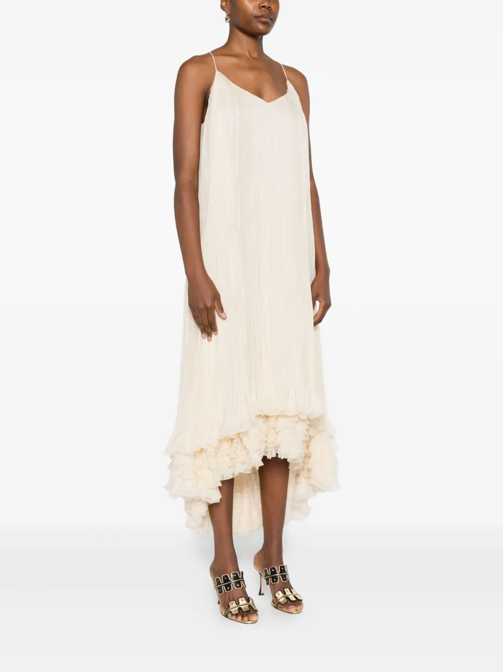 Alberta Ferretti Geplooide zijden jurk met ruches Beige