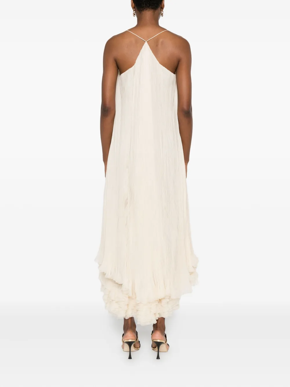 Alberta Ferretti Geplooide zijden jurk met ruches Beige