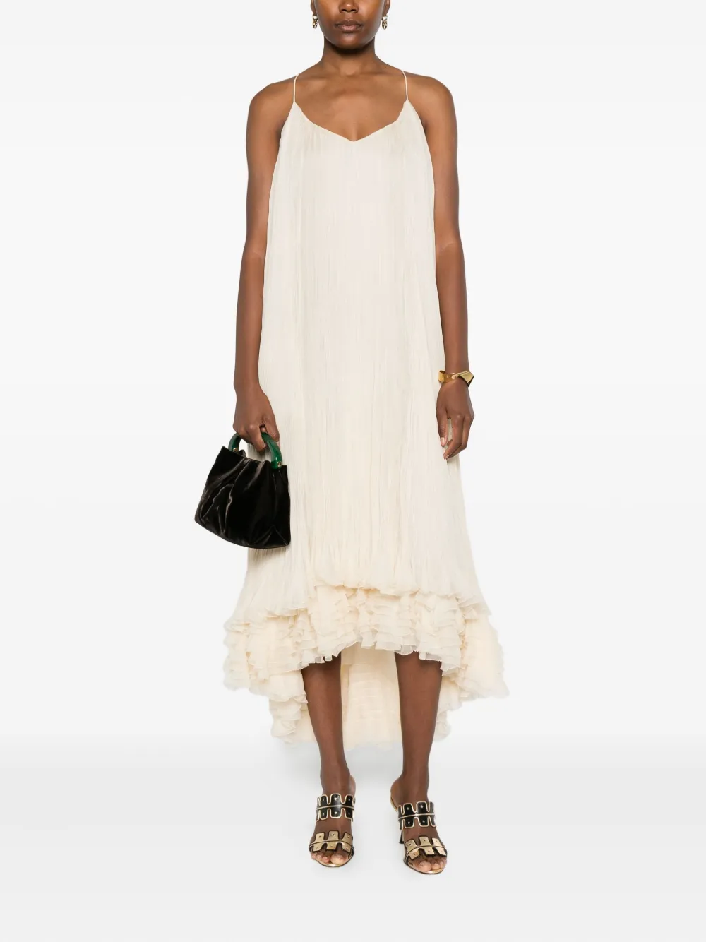 Alberta Ferretti Geplooide zijden jurk met ruches - Beige