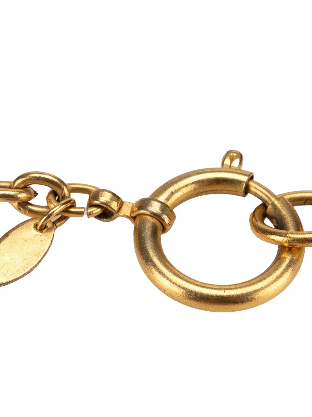 Pre-owned Chanel 1970-1980 Gold Plated Logo Loupe Magnifying Glass Pendant Necklace Costume Necklace