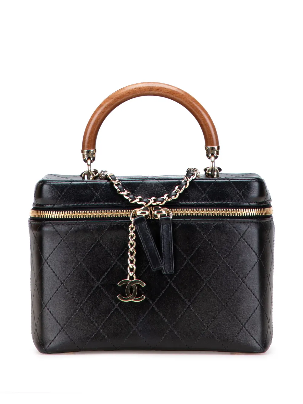 CHANEL Pre-Owned Trousse Knock On Wood Case grande in pelle di agnello trapuntata 2018-2019 - Nero