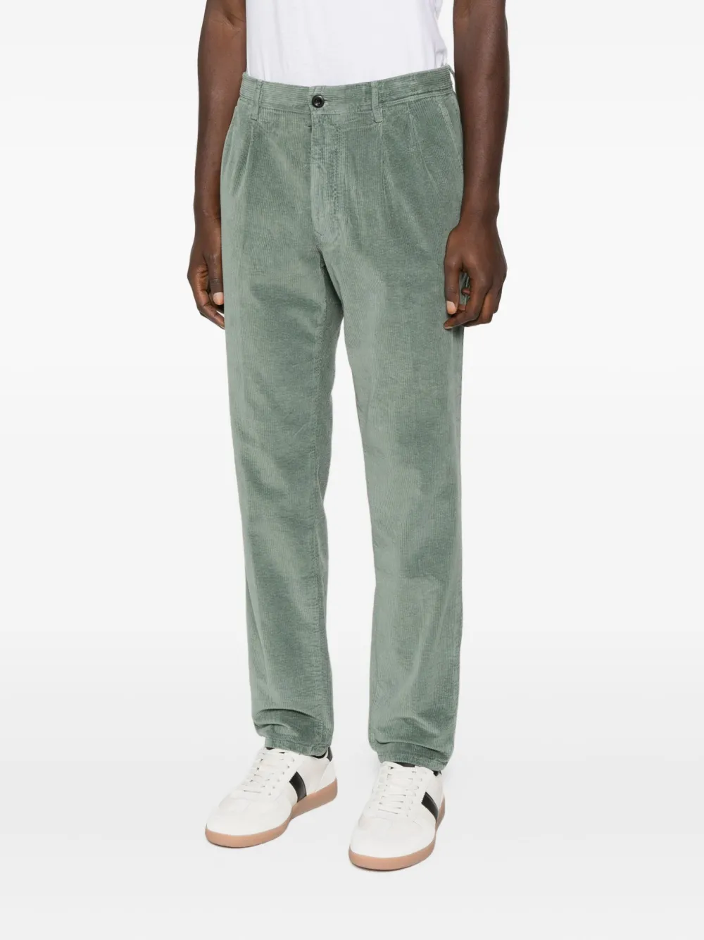 Incotex Ribfluwelen plooibroek Groen