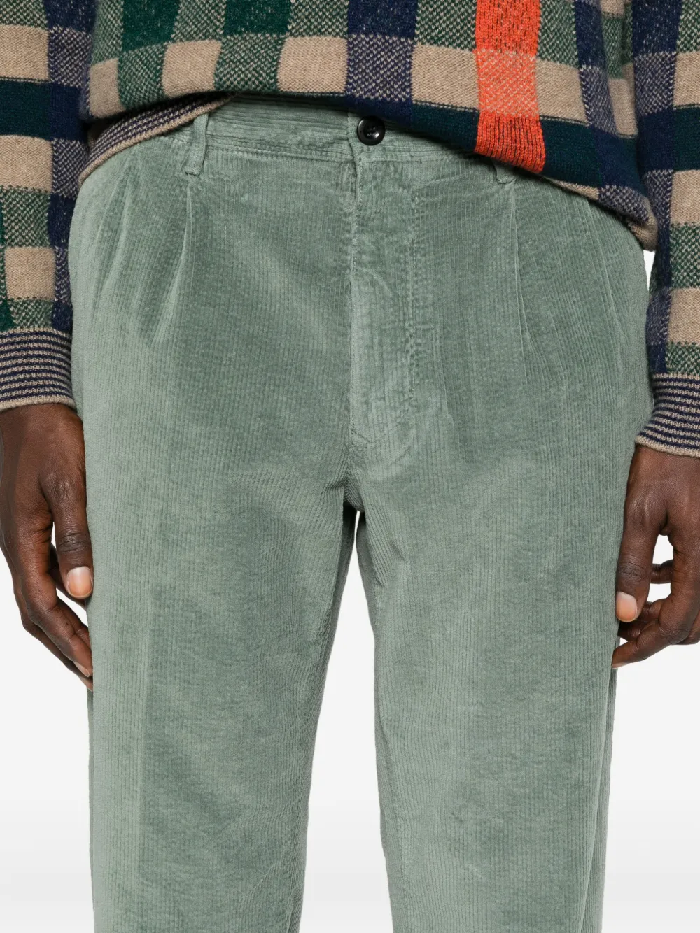 Incotex Ribfluwelen plooibroek Groen