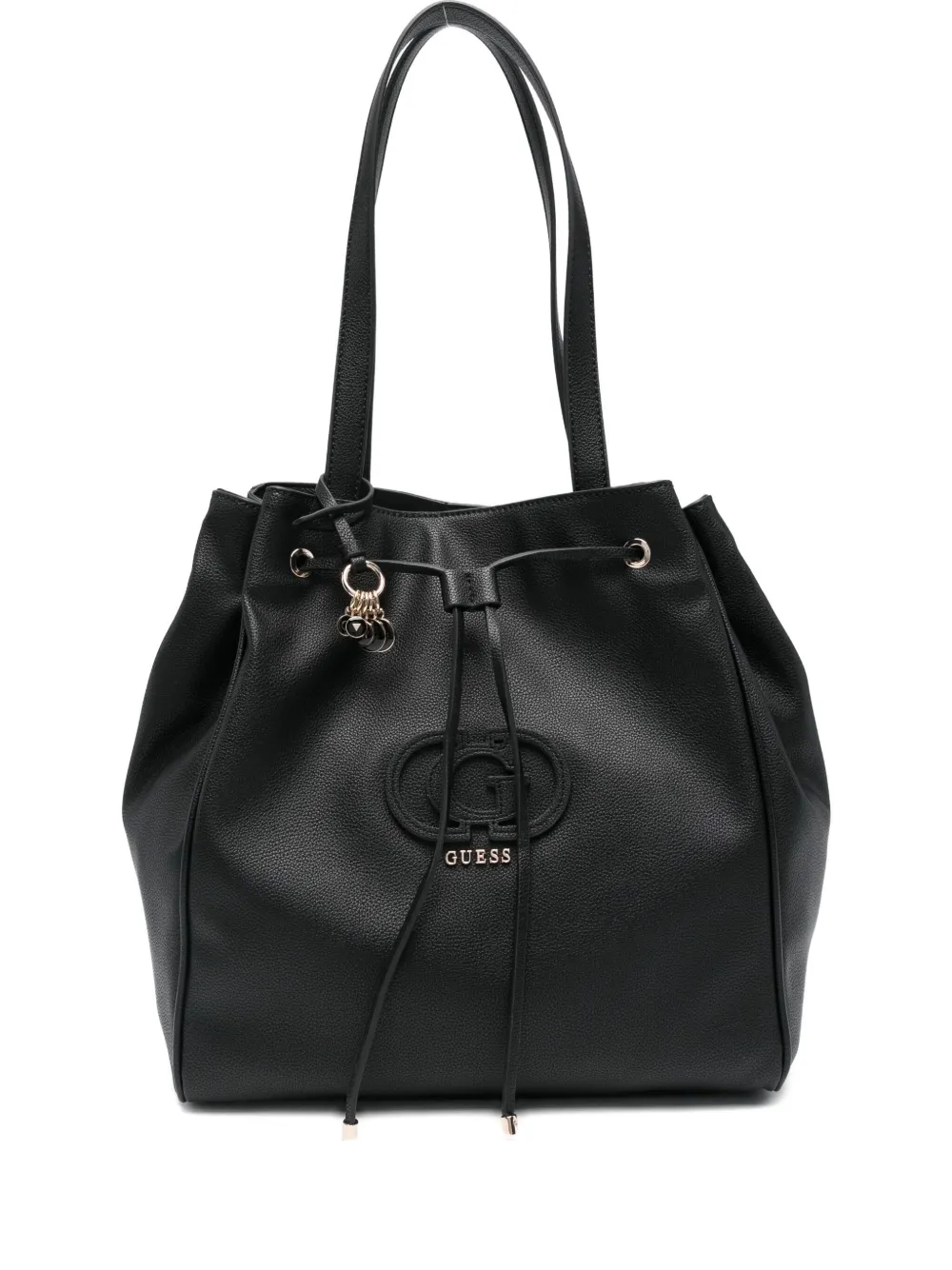 Guess Usa Drawstring Logo-plaque Tote Bag In Black