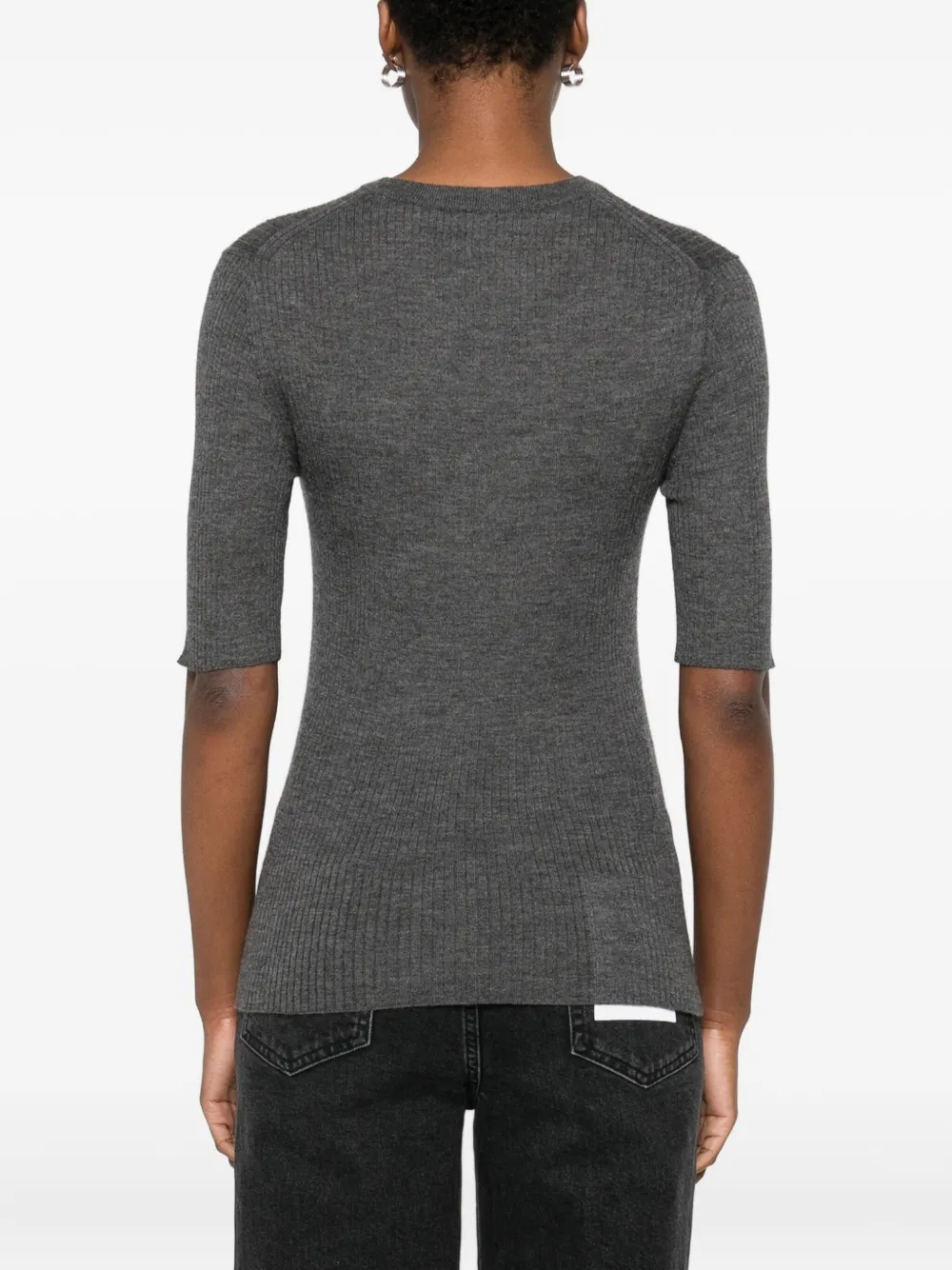 Arch4 Ribbed Short-sleeve Sweater In Gray