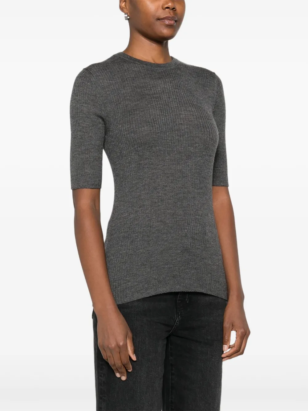 Arch4 Ribbed Short-sleeve Sweater In Gray