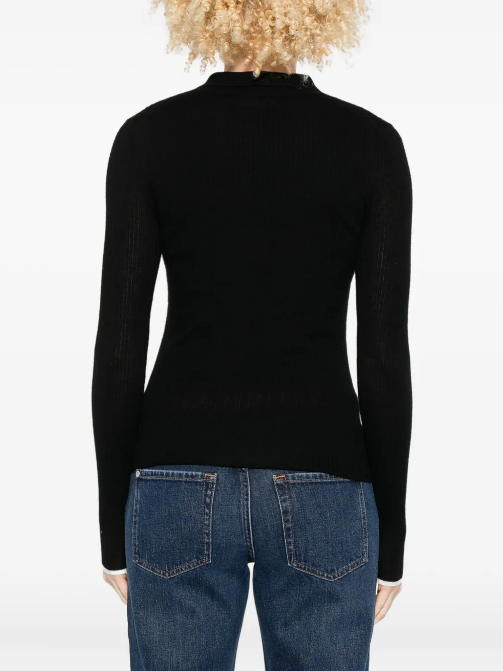 Arch4 Maja Ribbed Organic Cashmere Polo Shirt In Black