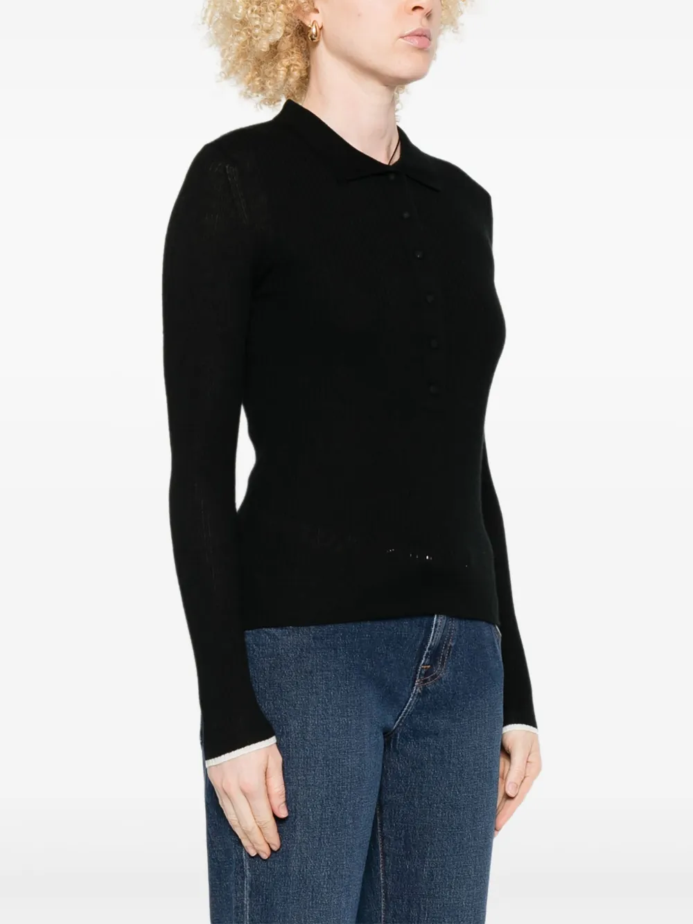 Arch4 Maja Ribbed Organic Cashmere Polo Shirt In Black