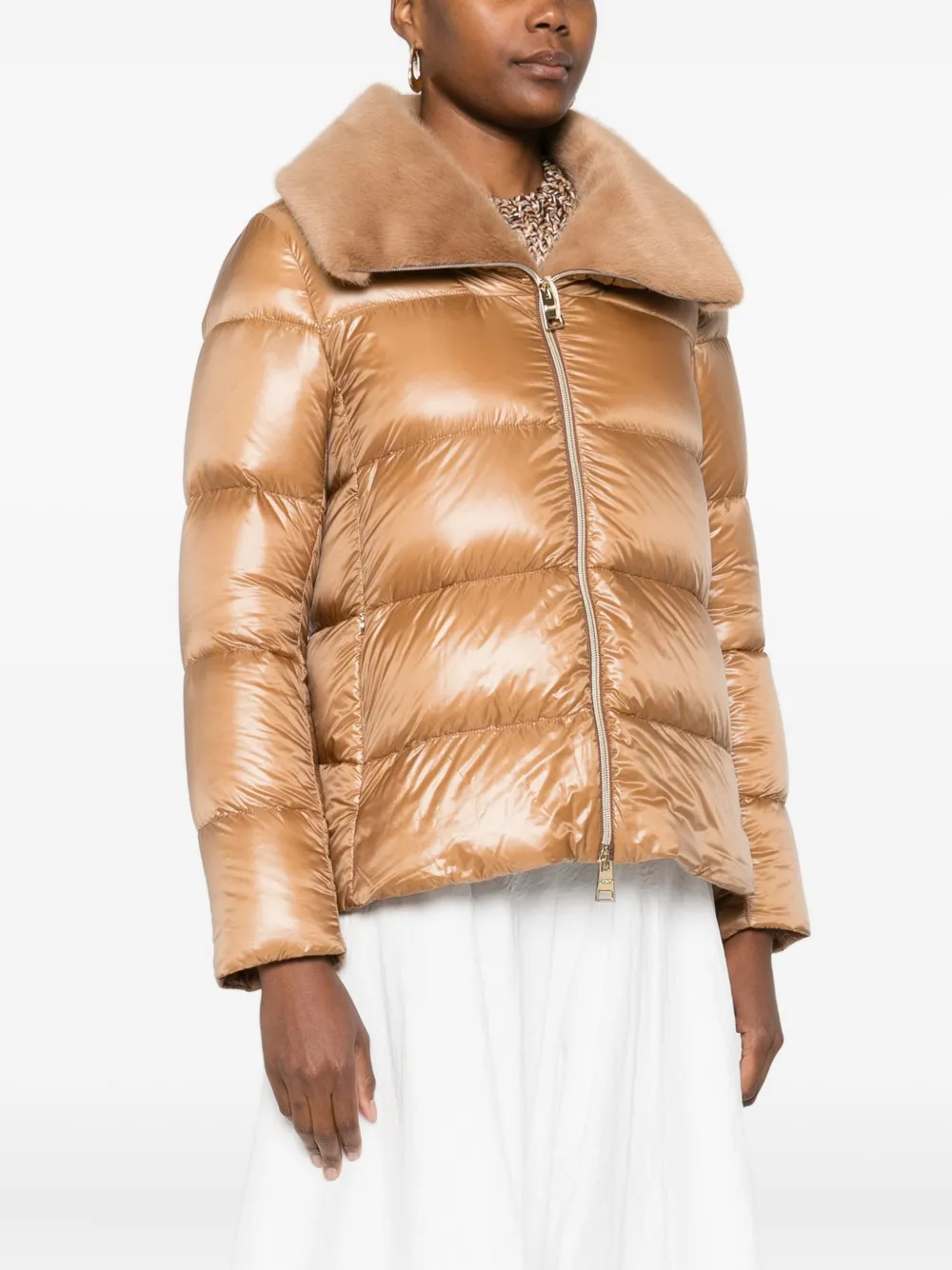 Herno Fur-trimmed Puffer Jacket In Brown