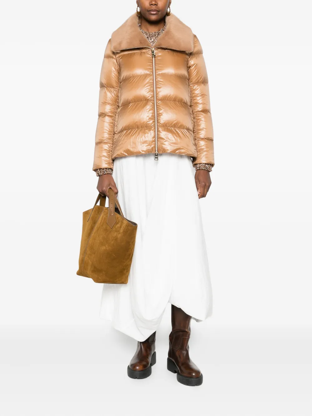 Herno Fur-trimmed Puffer Jacket In Brown