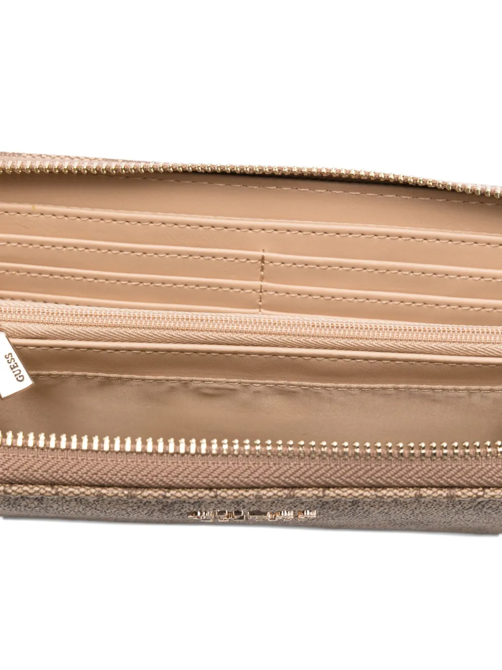 Guess Usa Logo-plaque Zip-around Wallet In Neutral