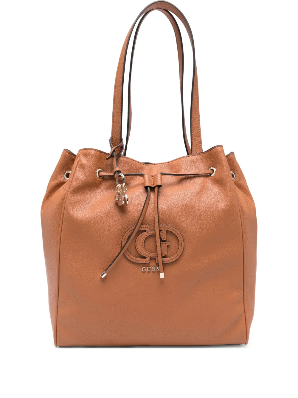 GUESS USA Calebra logo-plaque drawstring bucket bag | Brown | Image 1