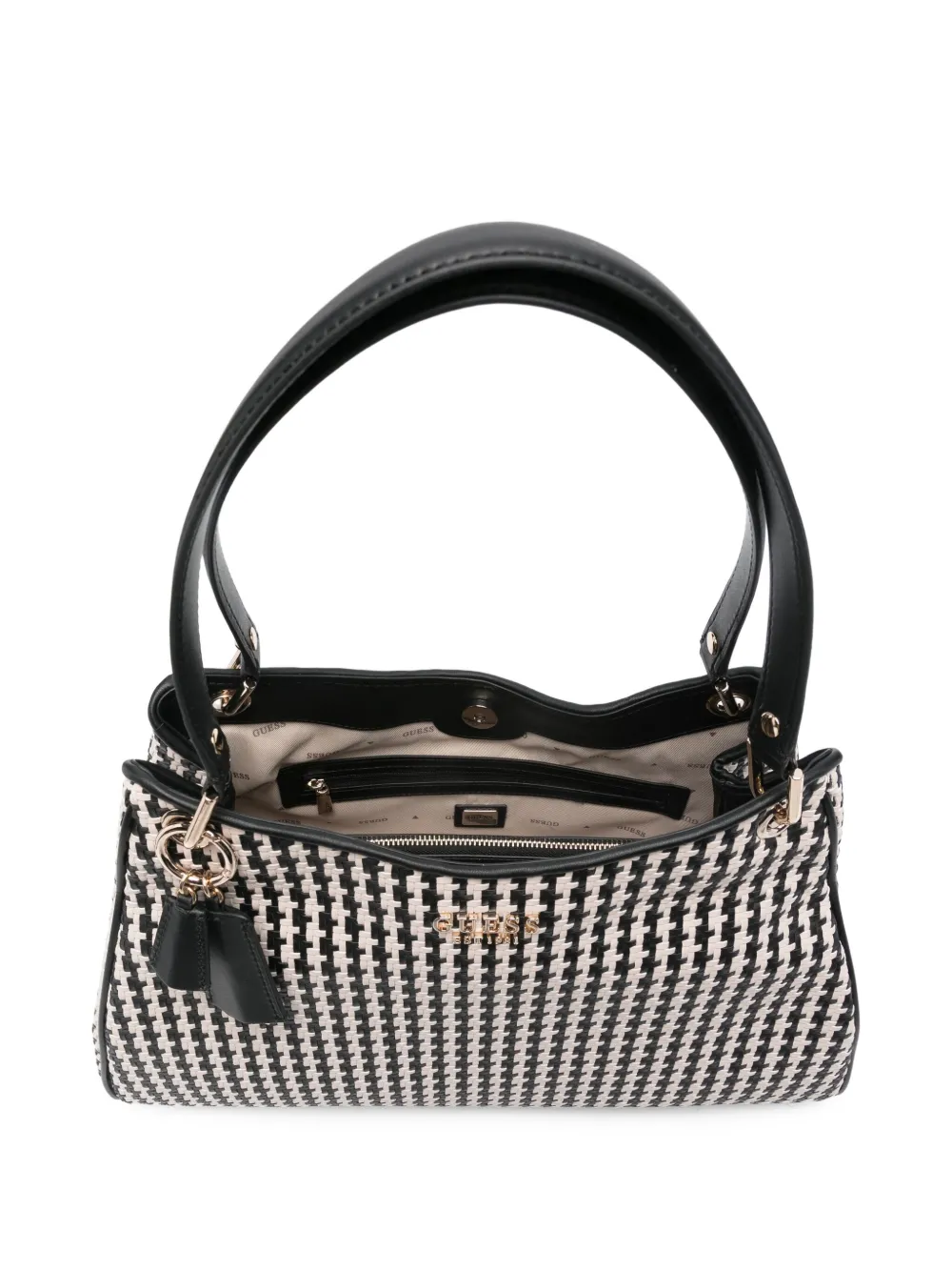 GUESS USA Shopper met pied-de-poule print Zwart