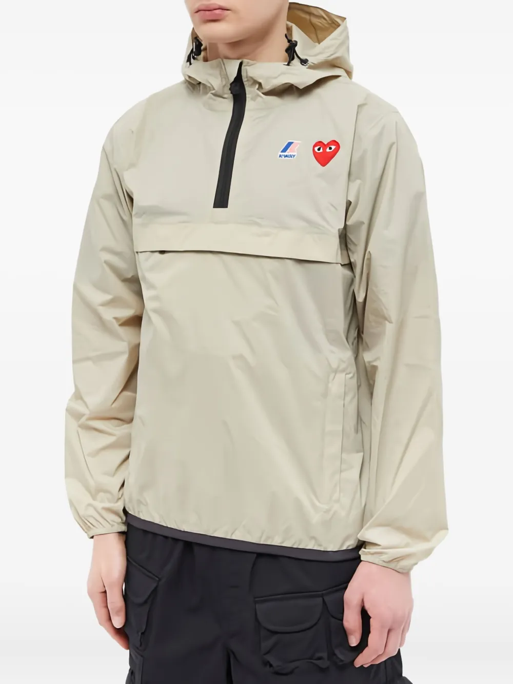 Comme Des Garçons Play x K-Way jack met capuchon en halve rits Beige