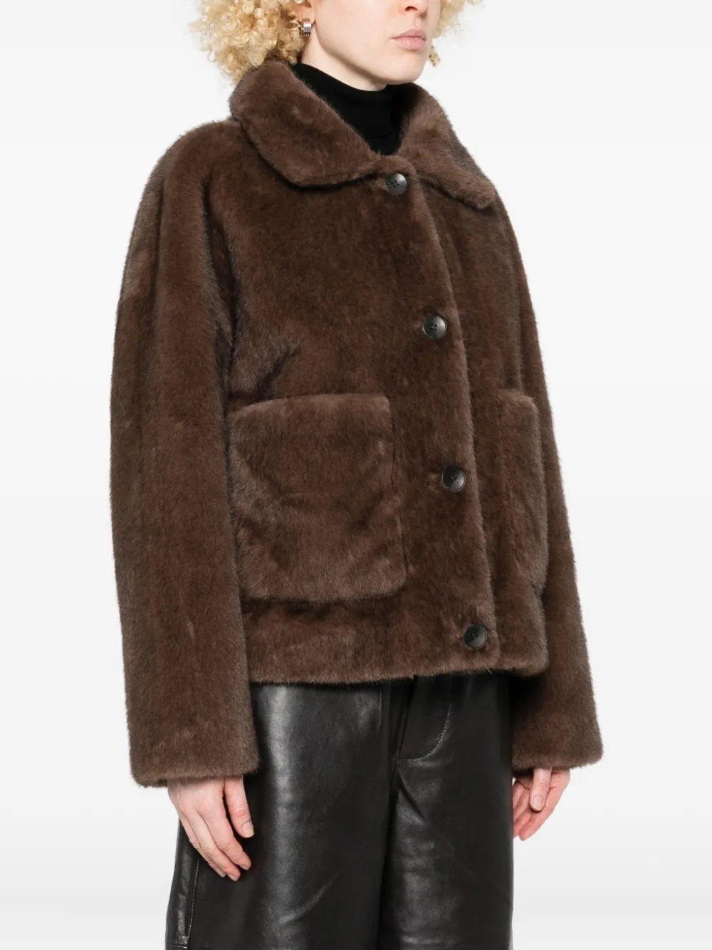 Studio Ar Faje Faux-fur Jacket In Brown