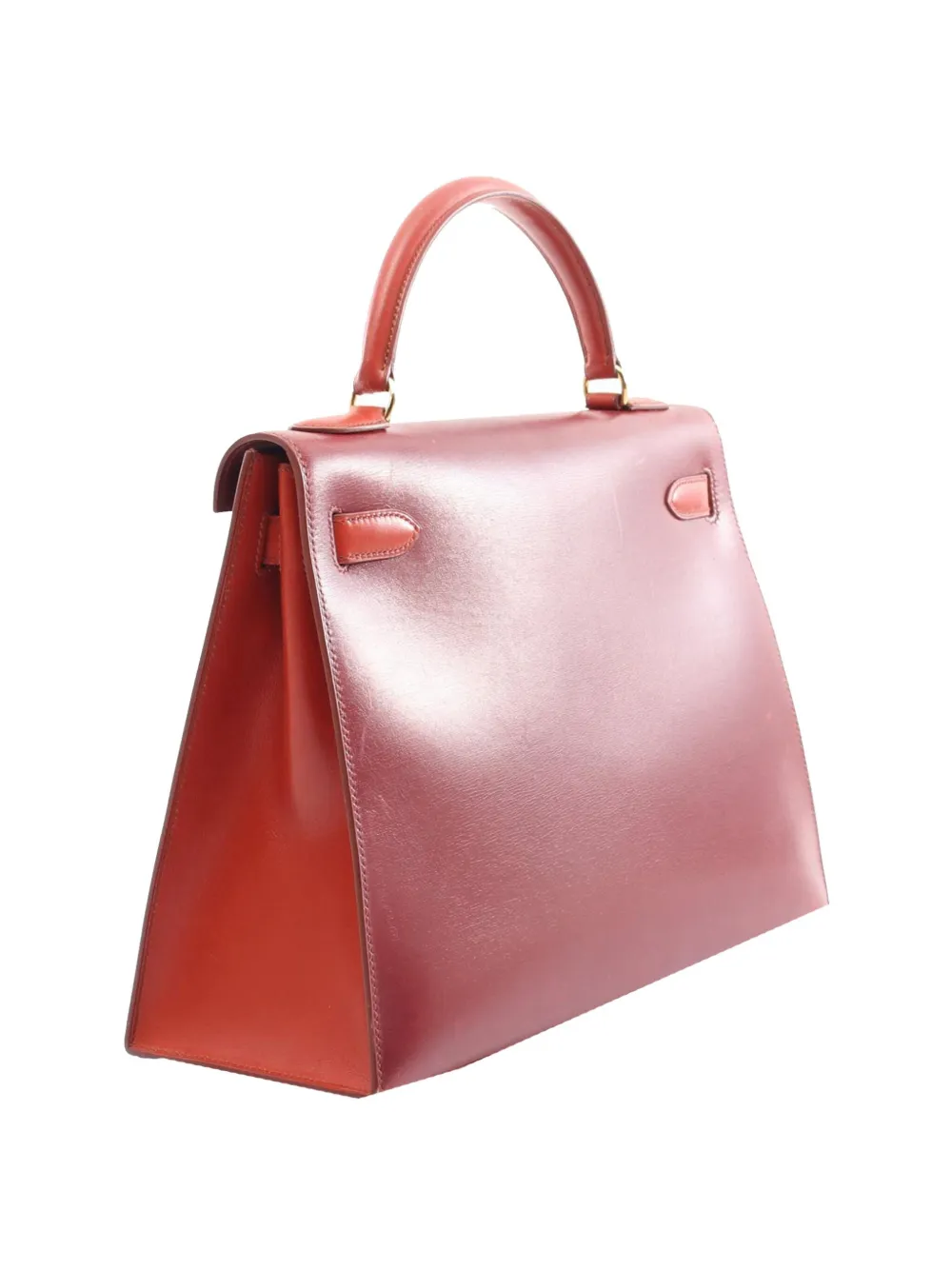 Pre-owned Hermes 1996 Tricolor Box Calf Kelly Sellier 32 Satchel In Red