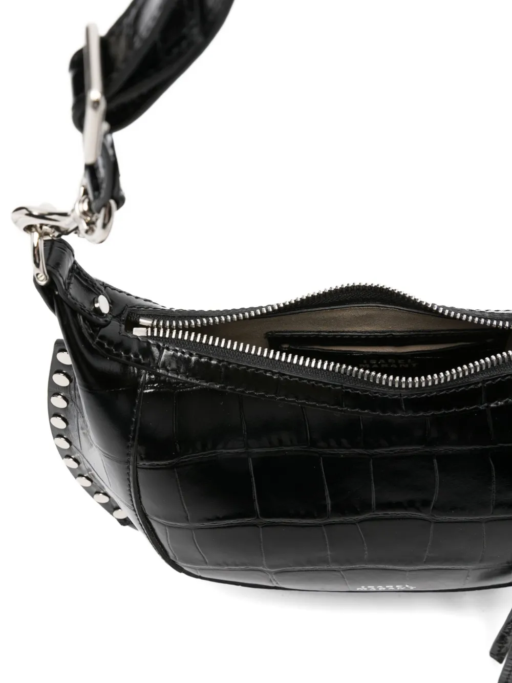 Isabel Marant Crocodile-embossed Studded Shoulder Bag In Black