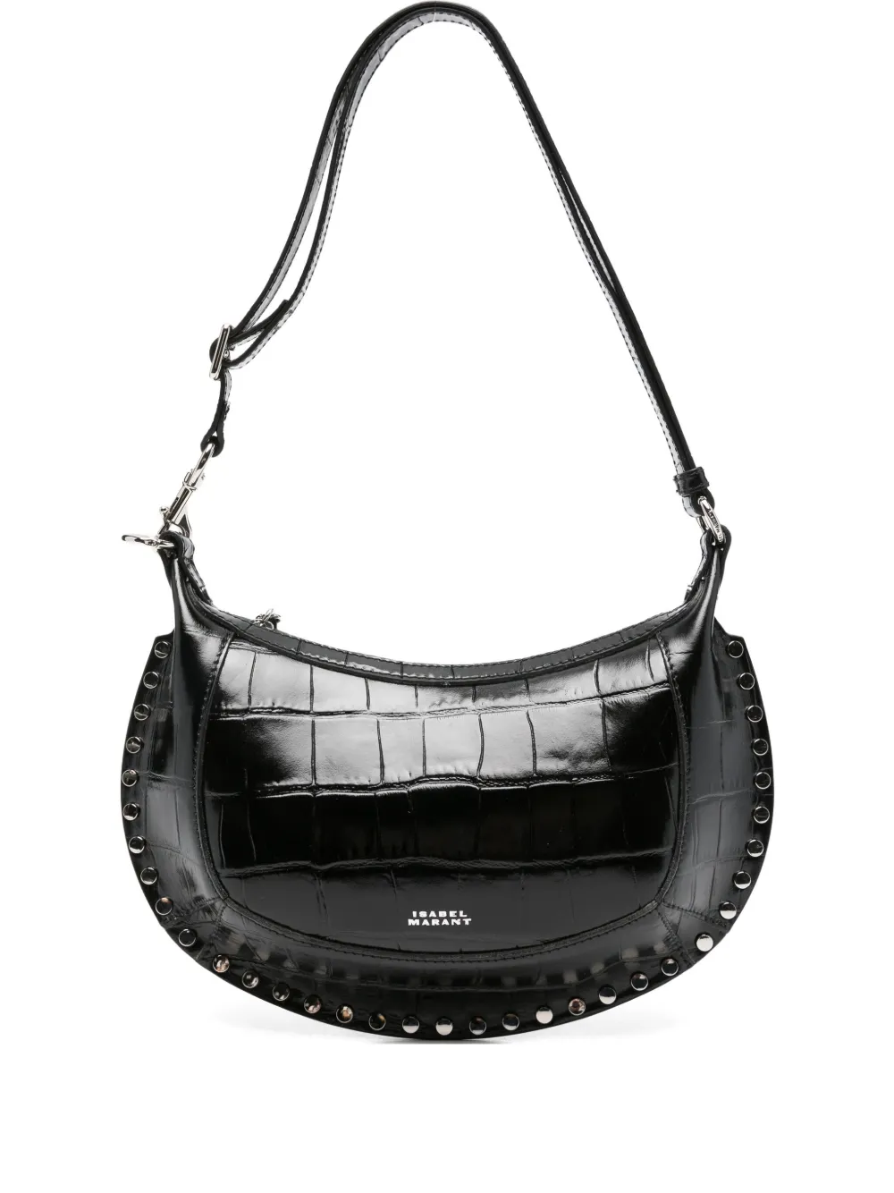 Isabel Marant Crocodile-embossed Studded Shoulder Bag In Black