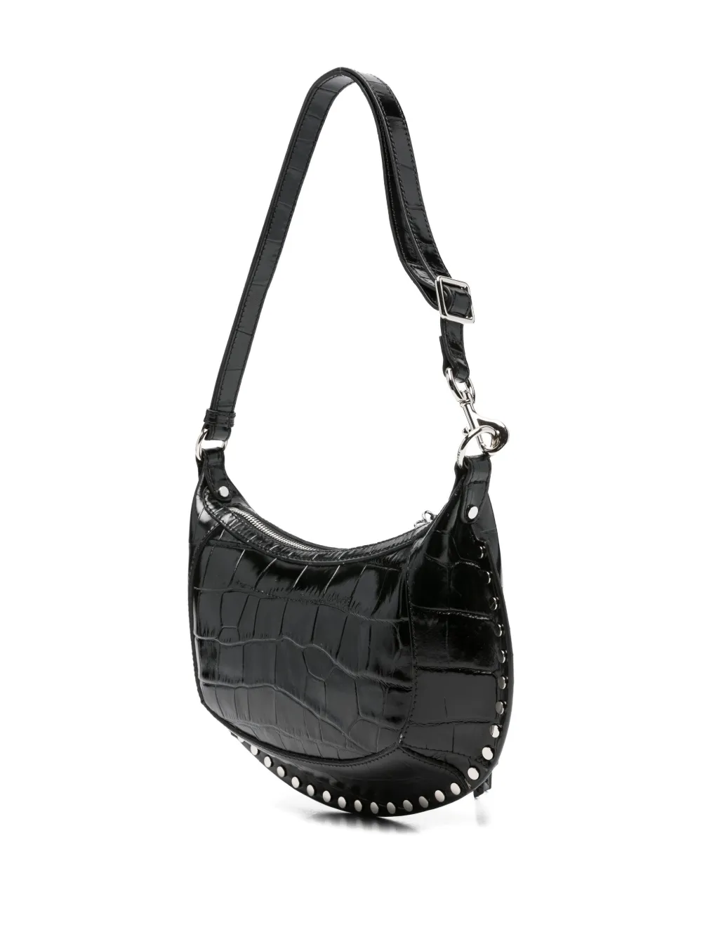 Isabel Marant Crocodile-embossed Studded Shoulder Bag In Black