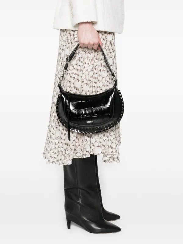 ISABEL MARANT Oskan Moon crocodile-embossed Studded Shoulder Bag