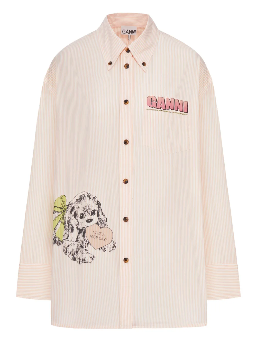GANNI stripe dog-print shirt | Neutrals | Image 1