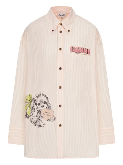 GANNI stripe dog-print shirt