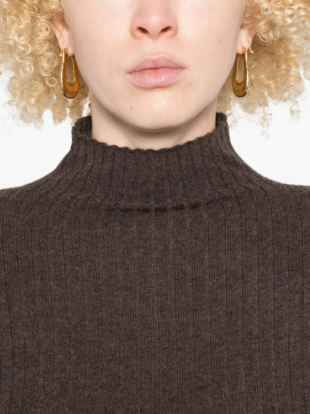 Arch4 Ribbed High-neck Sweater In Brown