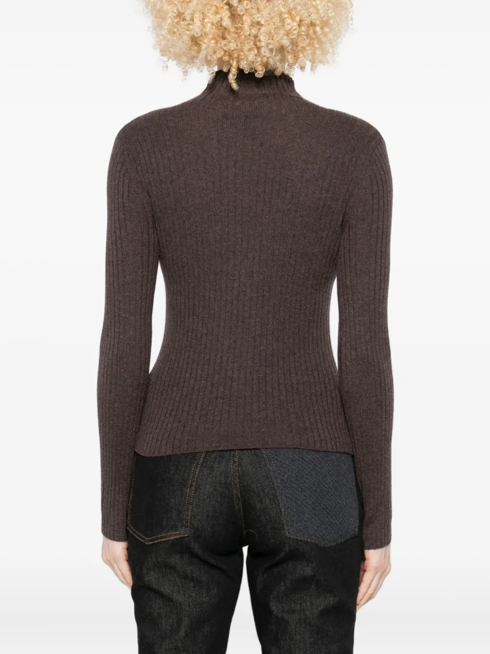 Arch4 Ribbed High-neck Sweater In Brown