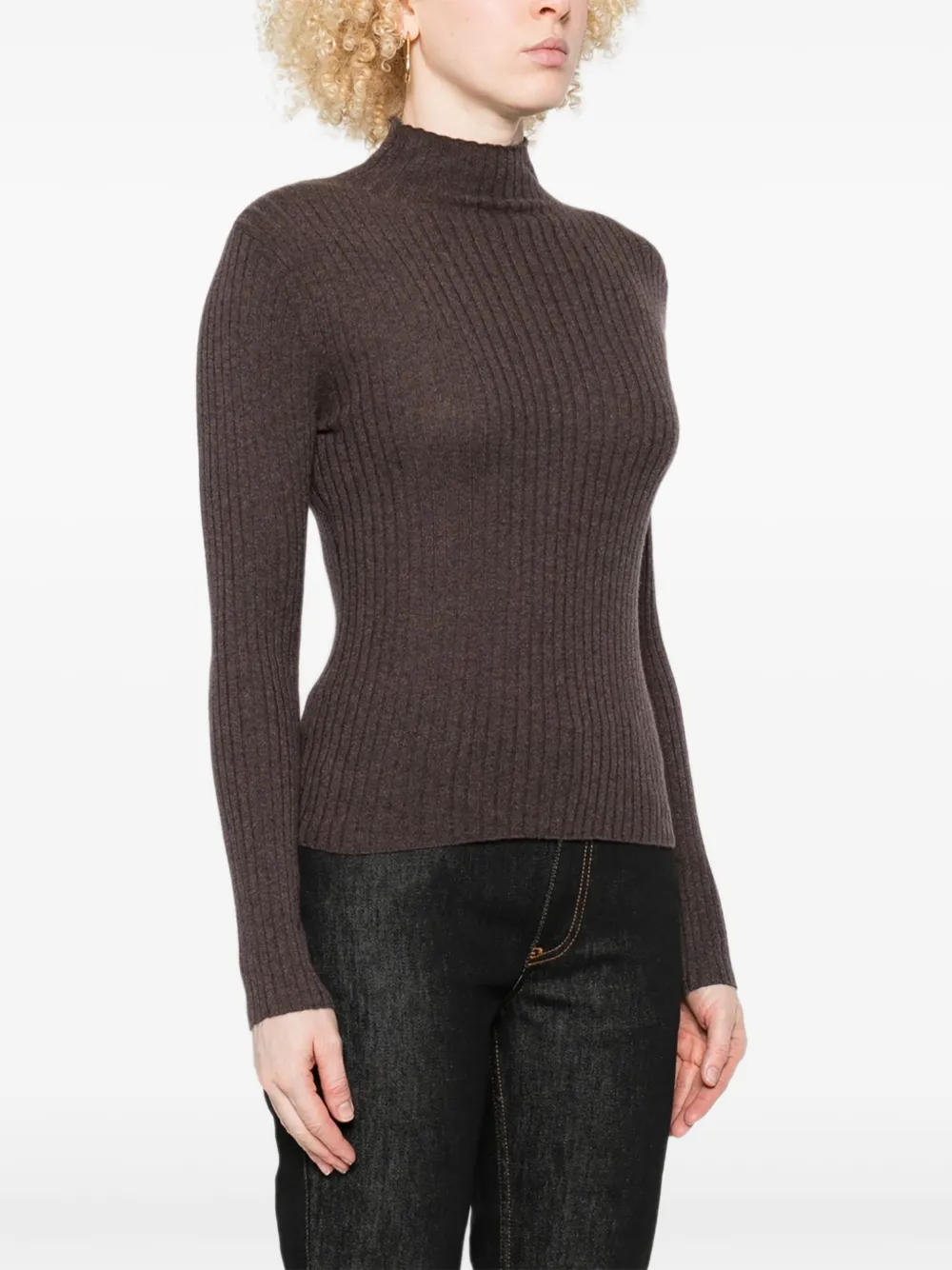 Arch4 Ribbed High-neck Sweater In Brown