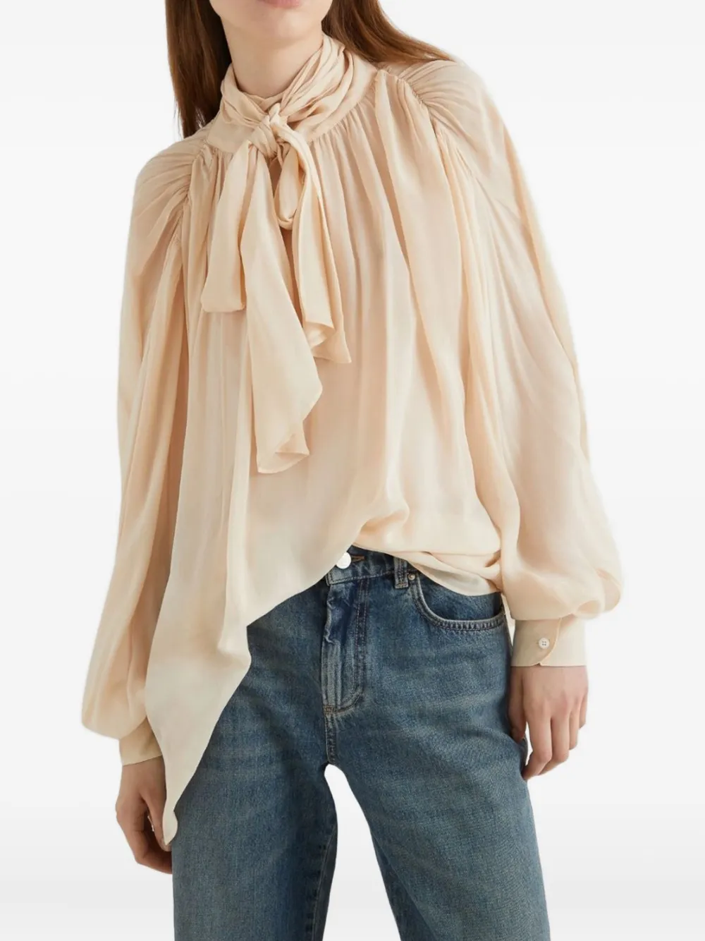 Marella bow-neck balloon-sleeve blouse - Beige