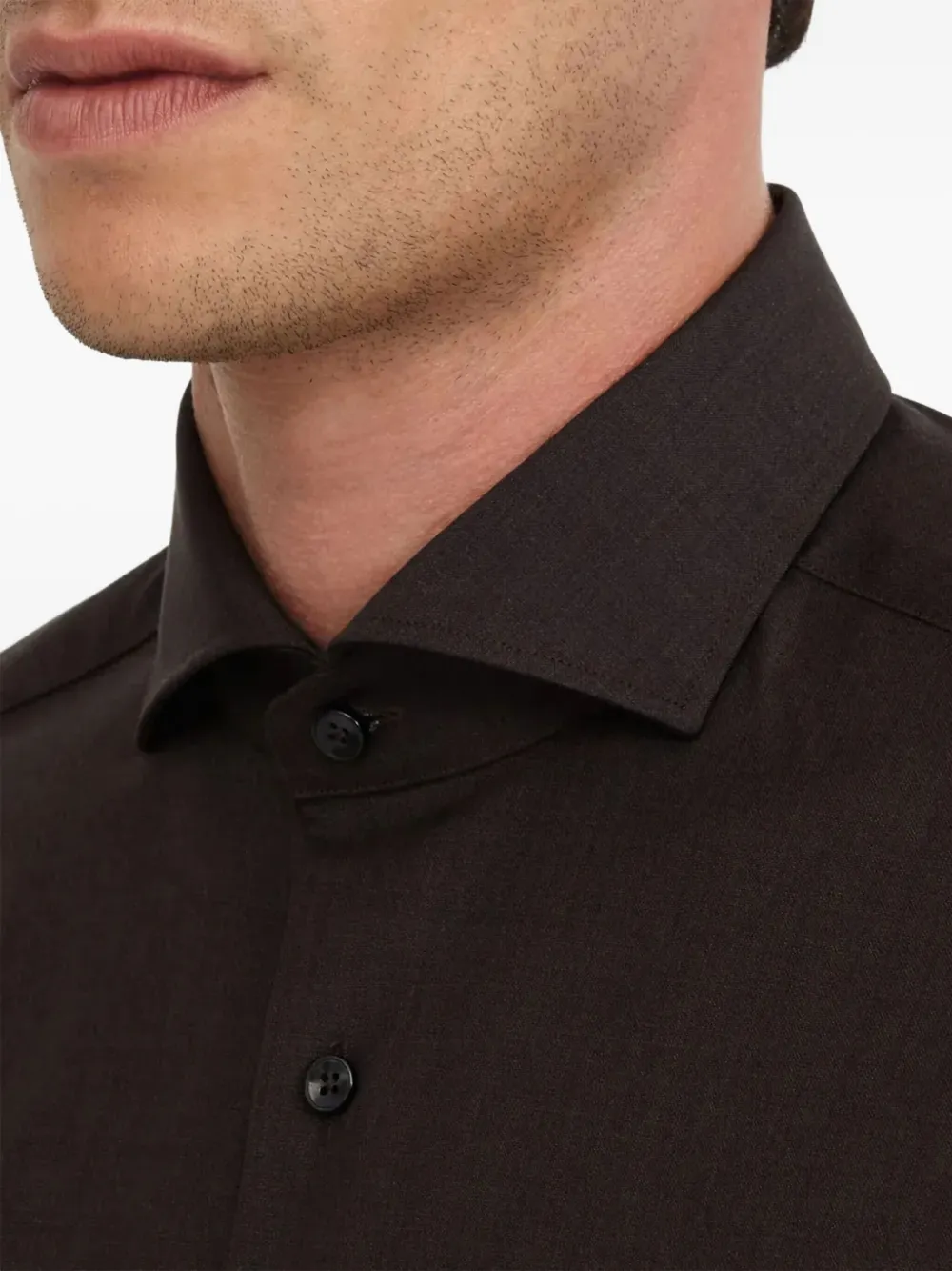 Xacus Button-cuff Wool Shirt In Brown