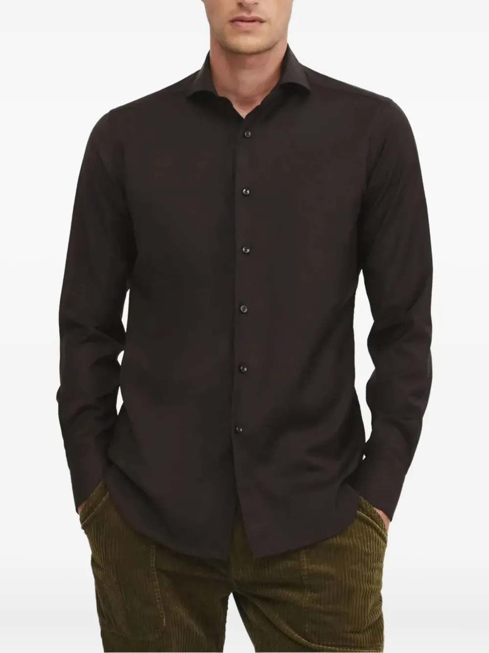 Xacus Button-cuff Wool Shirt In Brown