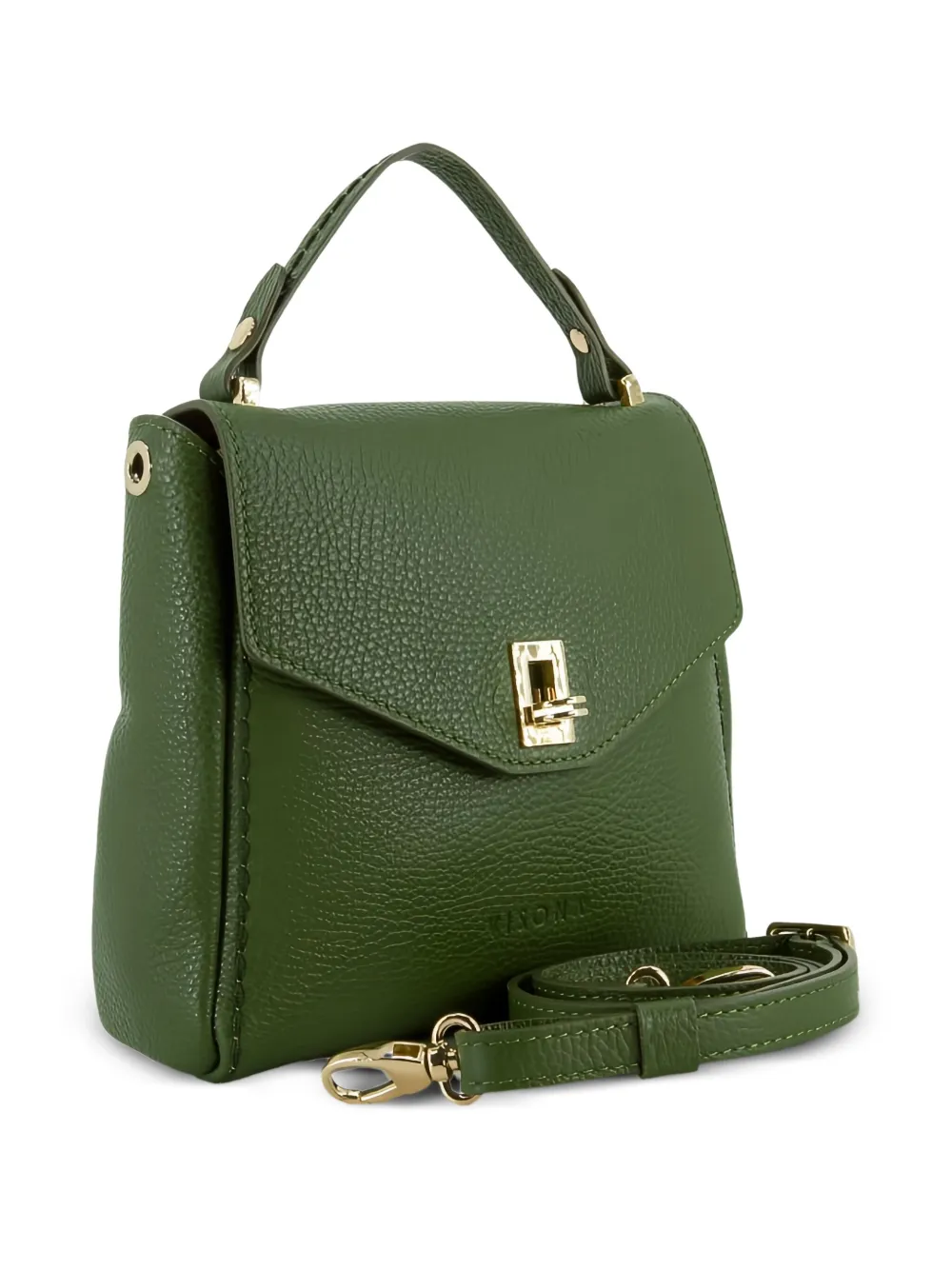 VISONA` Leren boekentas met draaislot Groen