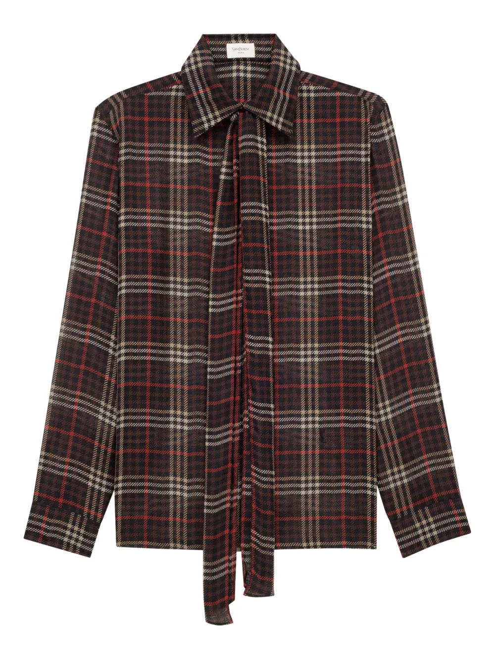 Saint Laurent Geruite blouse met gestrikte hals - Bruin