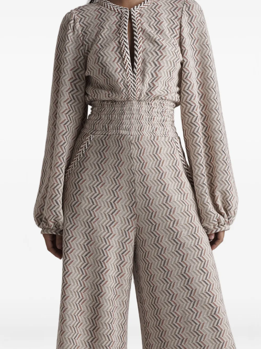 PHO FIRENZE herringbone-pattern puff-sleeve jumpsuit | Full Length | Image 2